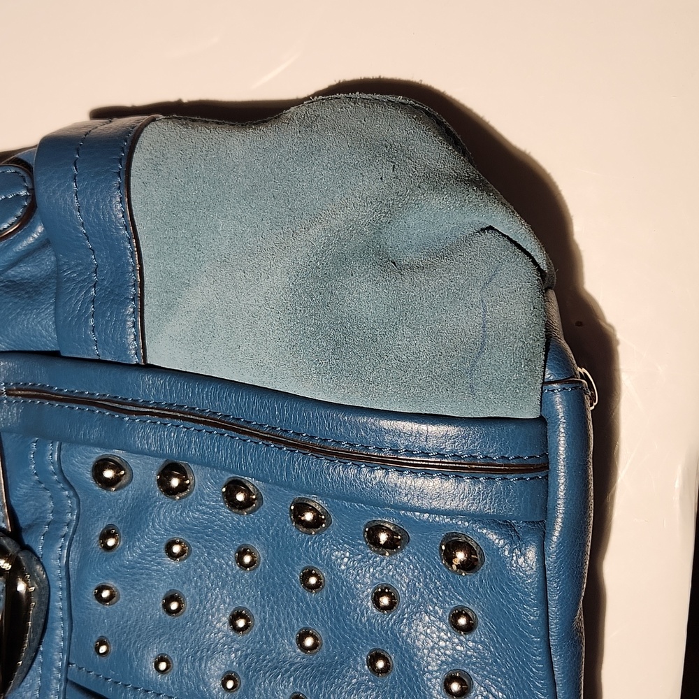B Makowsky blue 100% leather moto style moto studded bag w/ dust bag - Picture 5 of 13